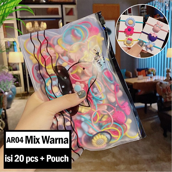 Fynshop ♛ AR04 20 Pcs Set Ikat Rambut bahan karet Warna-Warni Gaya Korea untuk Anak Perempuan-Mix Warna