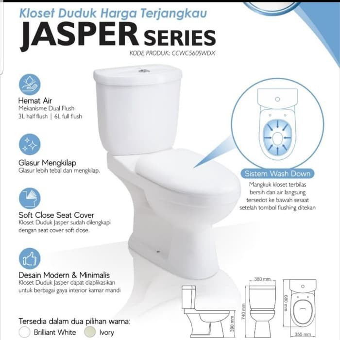 Kloset Duduk Trilliun Ware Jasper Series White Indonesia