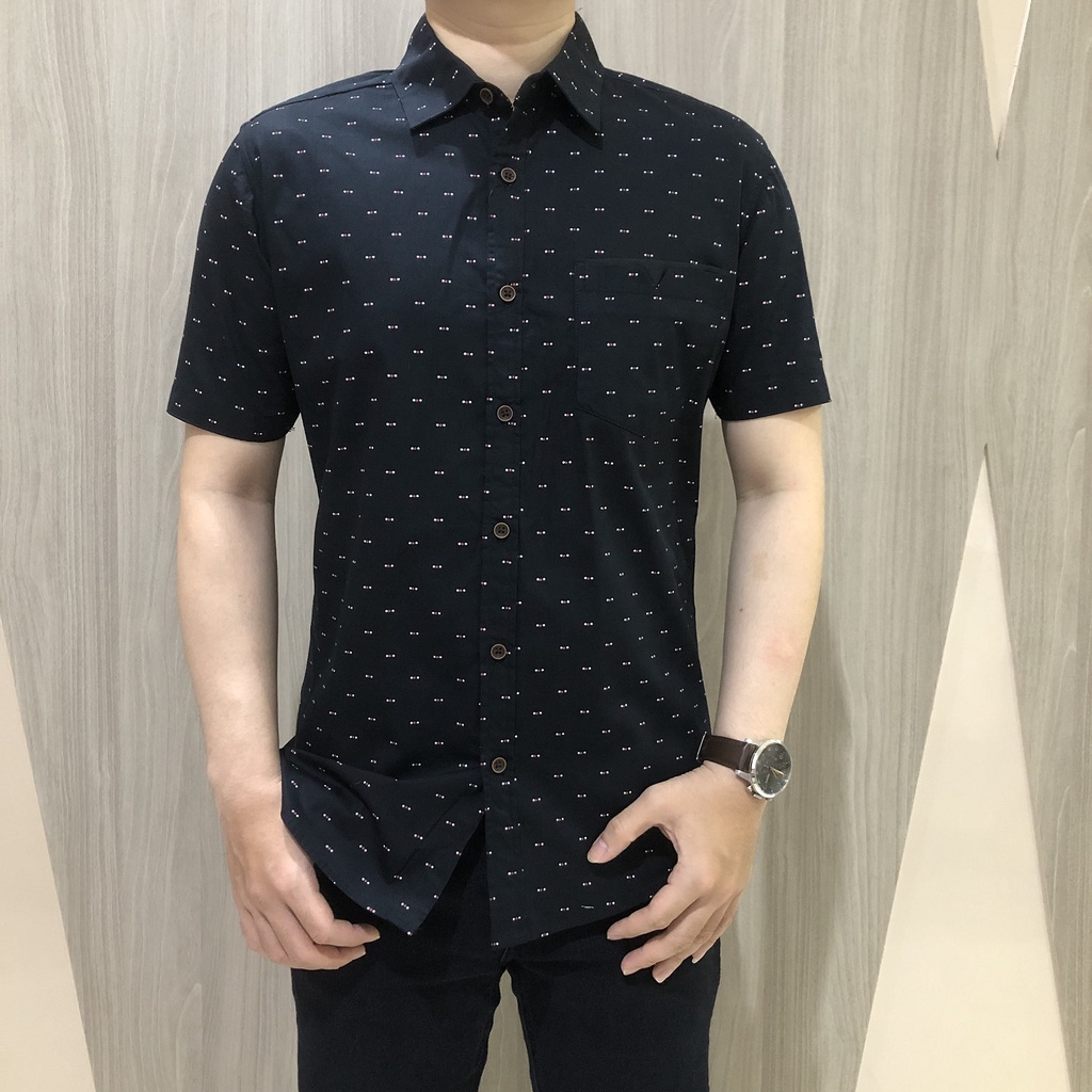 [GRIDLINE - S184 Navy &amp; Black - S119] Kemeja Pria Lengan Pendek Slimfit Katun Premium Simpel Elegan Best Seller M-XXL