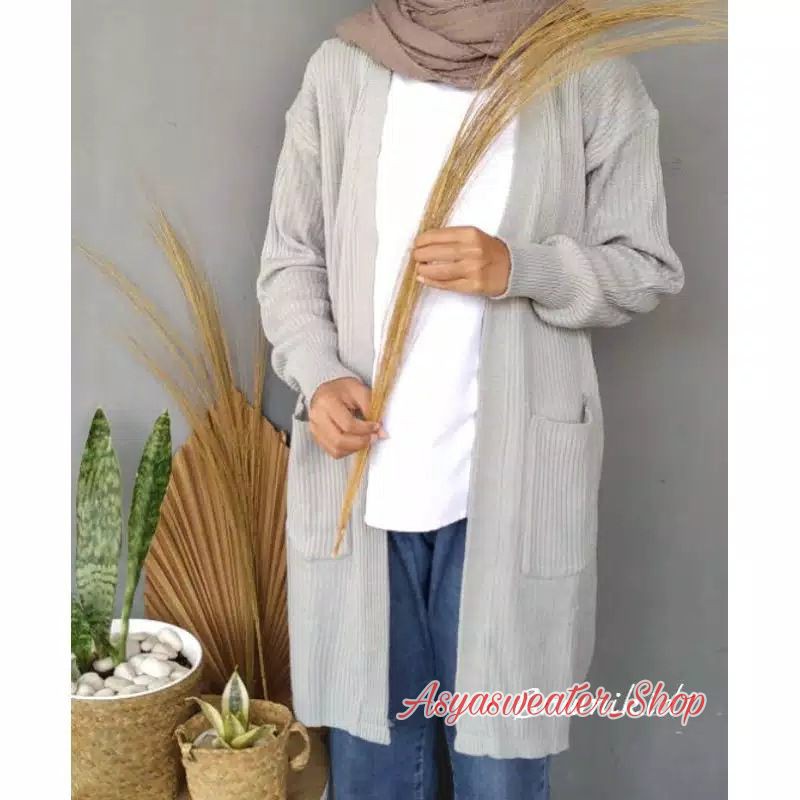 Syasweater - CARDIGAN PANJANG WANITA BELLE OVERSIZE Cardigan Wanita-Abu muda