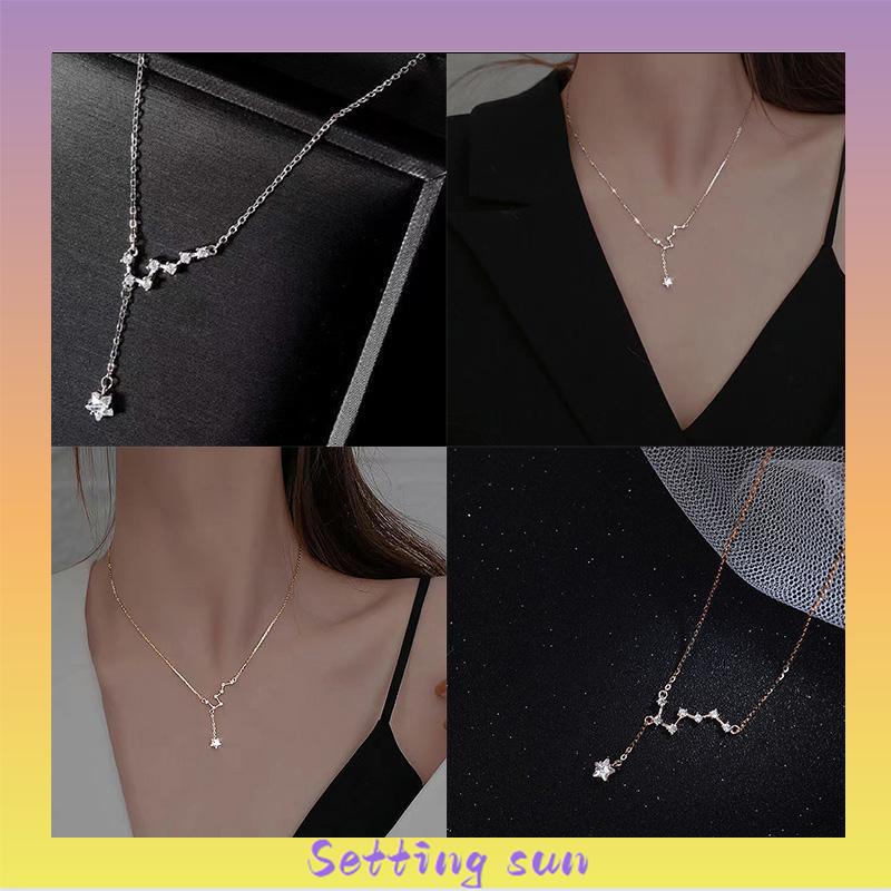 Big Dipper Wanita Trendy Temperamen Cahaya Mewah Desain Niche Rumbai Kalung Indah Sederhana TN