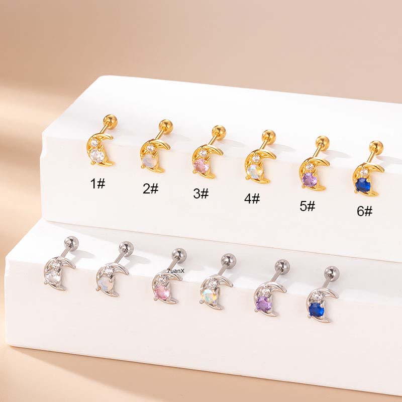 1 Pc Anting Tusuk Model Bulan Helix Bahan Stainless Steel Ukuran 6mm Panjang 20Gauge