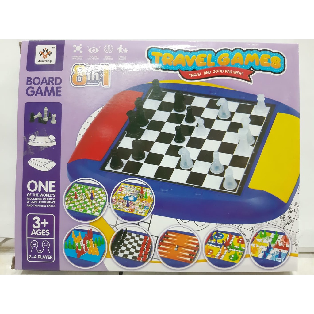 Mainan Board Travel Games 8 in 1 Catur Halma Ular Tangga Ludo