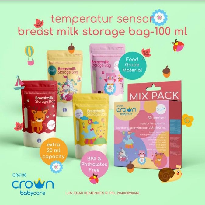 CROWN Baby Kantong Asi / Milk Bag Safari Edition 120ml Isi 30pcs KANTONG ASI breast milk storage bag SENSOR PANAS 120 200 250 ml kantung plastik Susu asip botol kaca ice gel KANTONG ASI bayi Baby Breast Milk Storage Bag Safari Edition 120ml ISI 30 PCS KAN