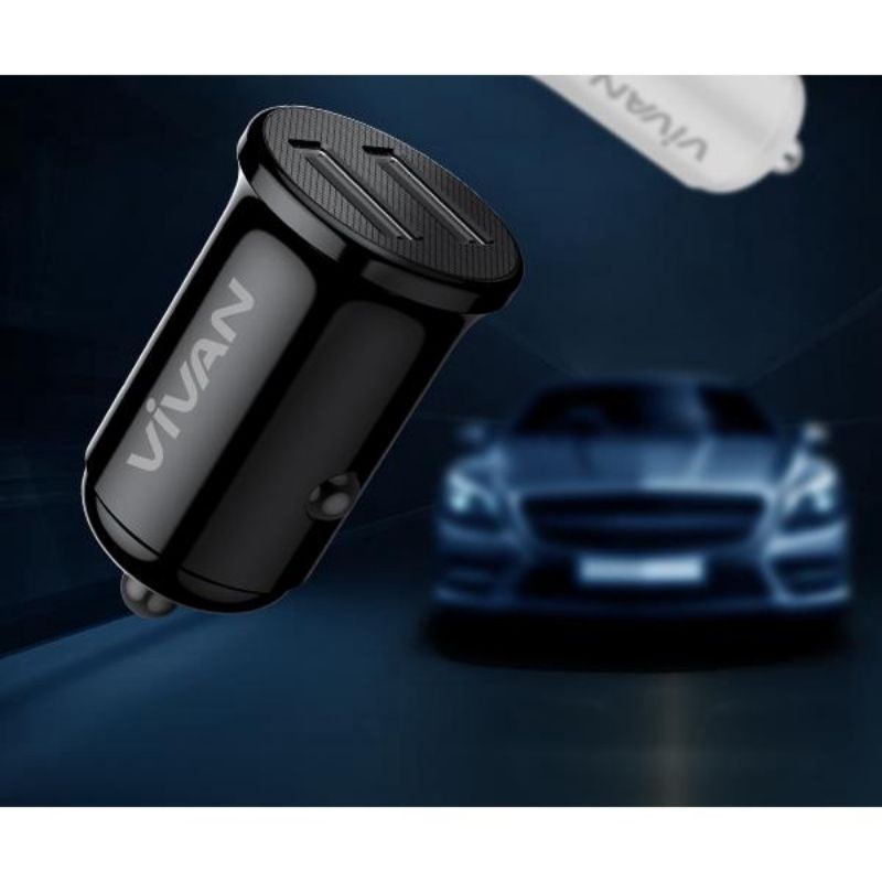 Car Charger 2 port USB + Kabel data Micro USB Vivan VCC01 2,4A