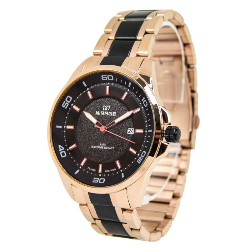 jam tangan Mirage Rante rosegold black pria ori