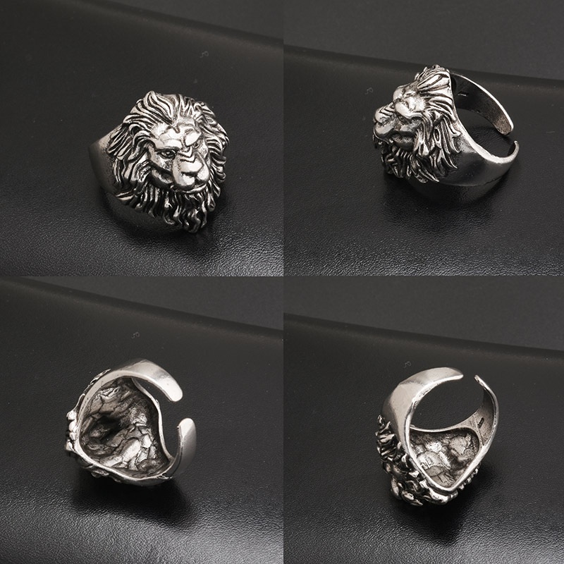 Cincin Model Terbuka Desain Kepala Leo Gaya Retro Untuk Pria