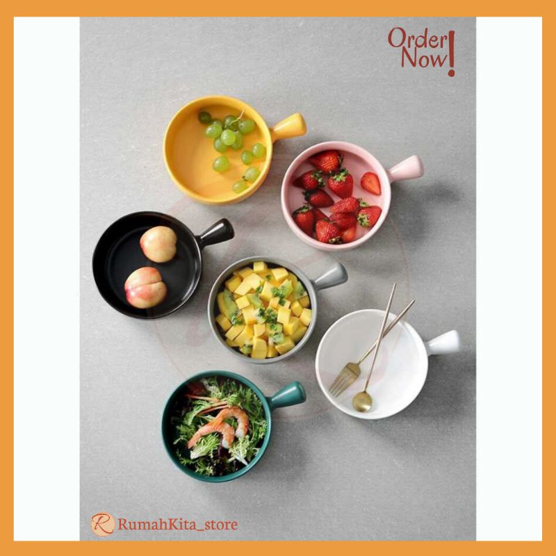 Mangkok Keramik Bowl Nordic Style With Handle
