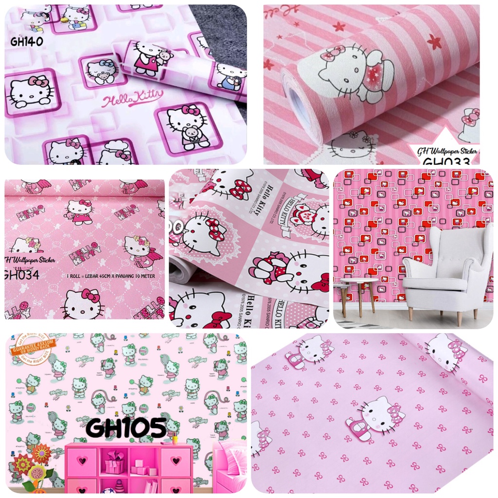 Wallpaper Dinding Wallstiker Aestetic Wallpaper kamar tidur Stiker dekorasi dinding 45cm x 9m Karakter Hello Kitty GH140