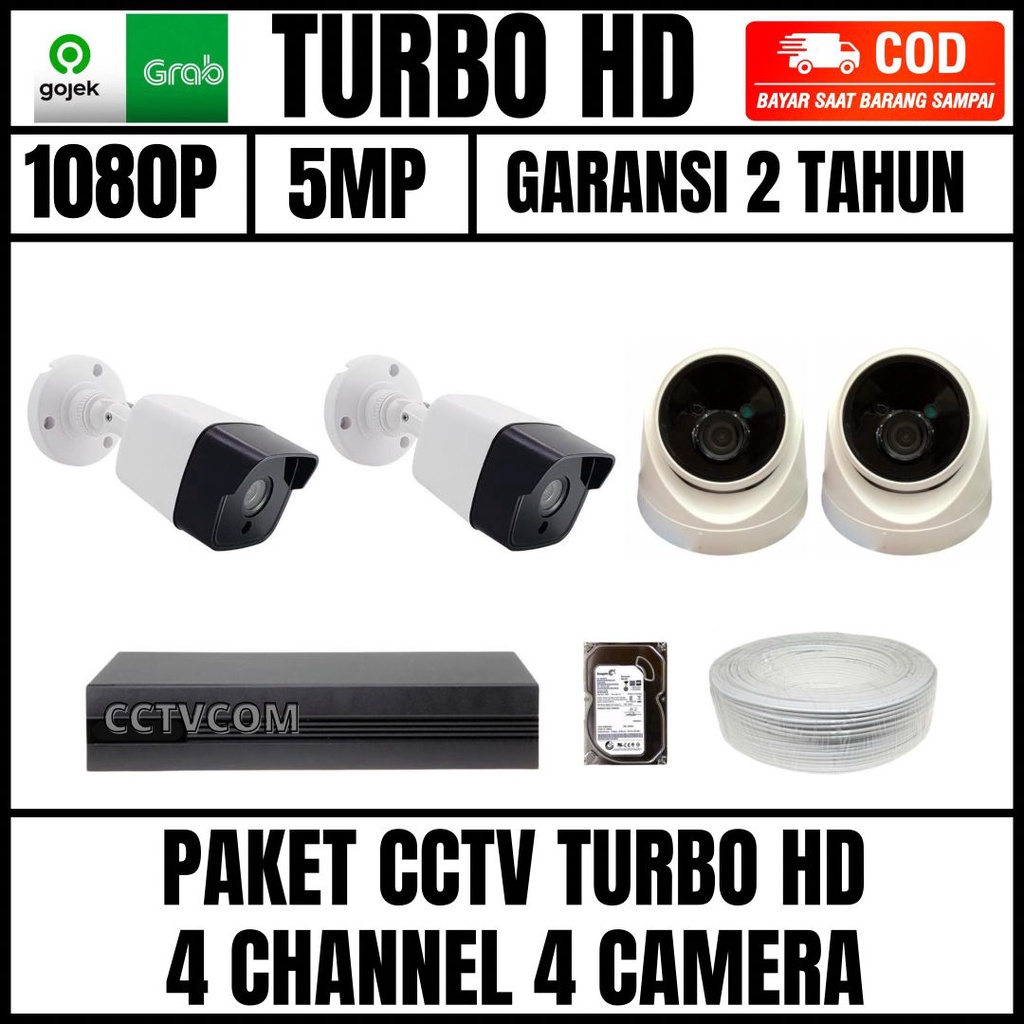 PAKET CCTV 4 CHANNEL 4 KAMERA 5MP 1080P IC SONY TURBO HD 1080P KOMPLIT