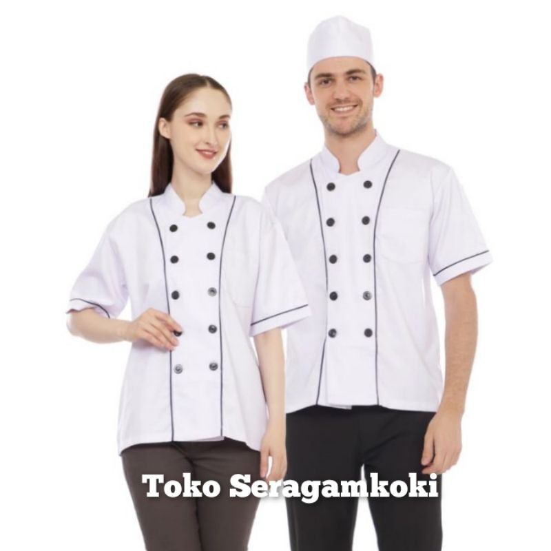 Baju Chef Kemeja Chef list hitam lengan pendek