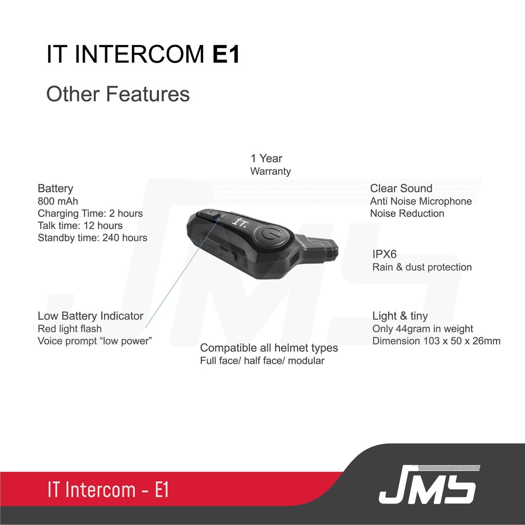 IT Intercom Bluetooth Headset E1 - Garansi TAM 15 Bulan - Intercom Helm Termurah ORIGINAL-3