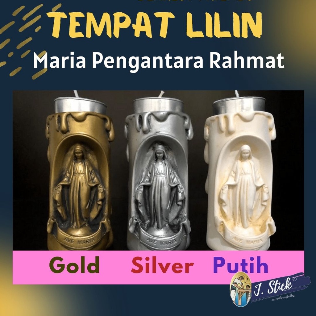 Tempat Lilin Tabung;  design Yesus / Maria / Keluarga Kudus (1pc)