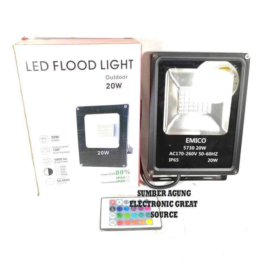 Kap Sorot LED 20W Emico RGB Warna Warni 55730 Outdoor IP65 120derajat