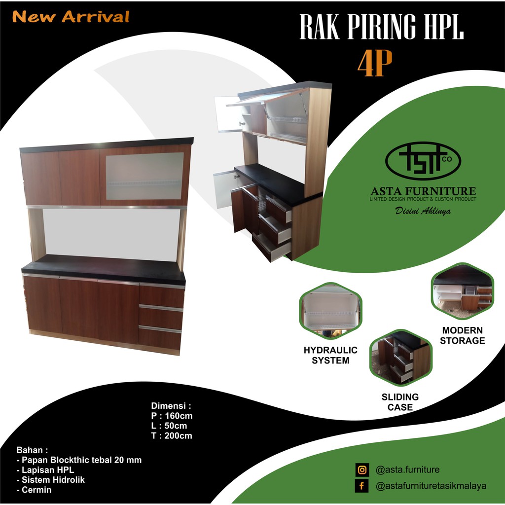 RAK PIRING 4 PINTU MODERN MINIMALIS BAHAN HPL BERKUALITAS | RAK DAPUR MINIMALIS MODERN TERBARU