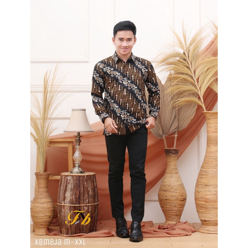 Kemeja Batik Pria Atasan Formal Baju Kerja Motif Unik Lengan Panjang Seragam Kondangan Kantor Hem 04