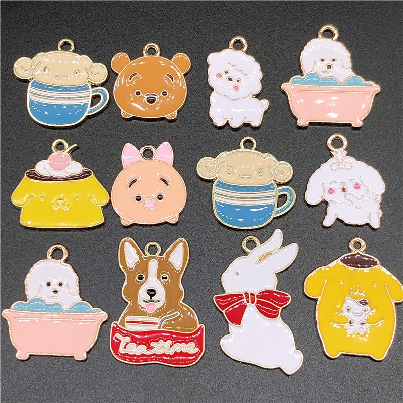 4pcs Liontin Enamel Bentuk Anjing Kelinci Bahan Alloy Untuk Membuat Perhiasan Charms