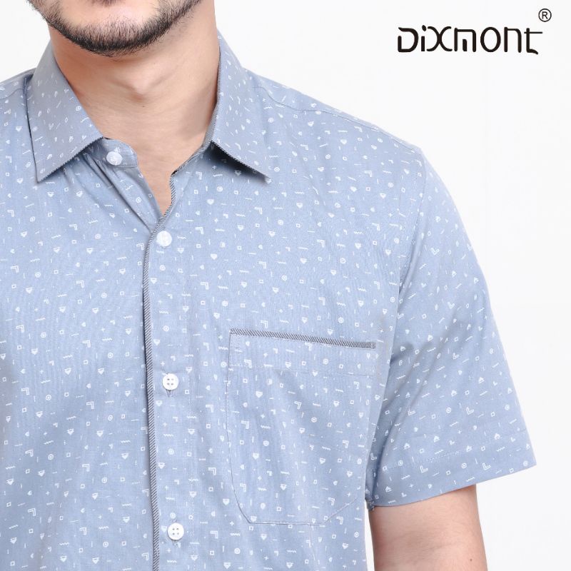 Dixmont Kemeja Pria Basic Formal Motif Lengan Pendek Hem MS00421