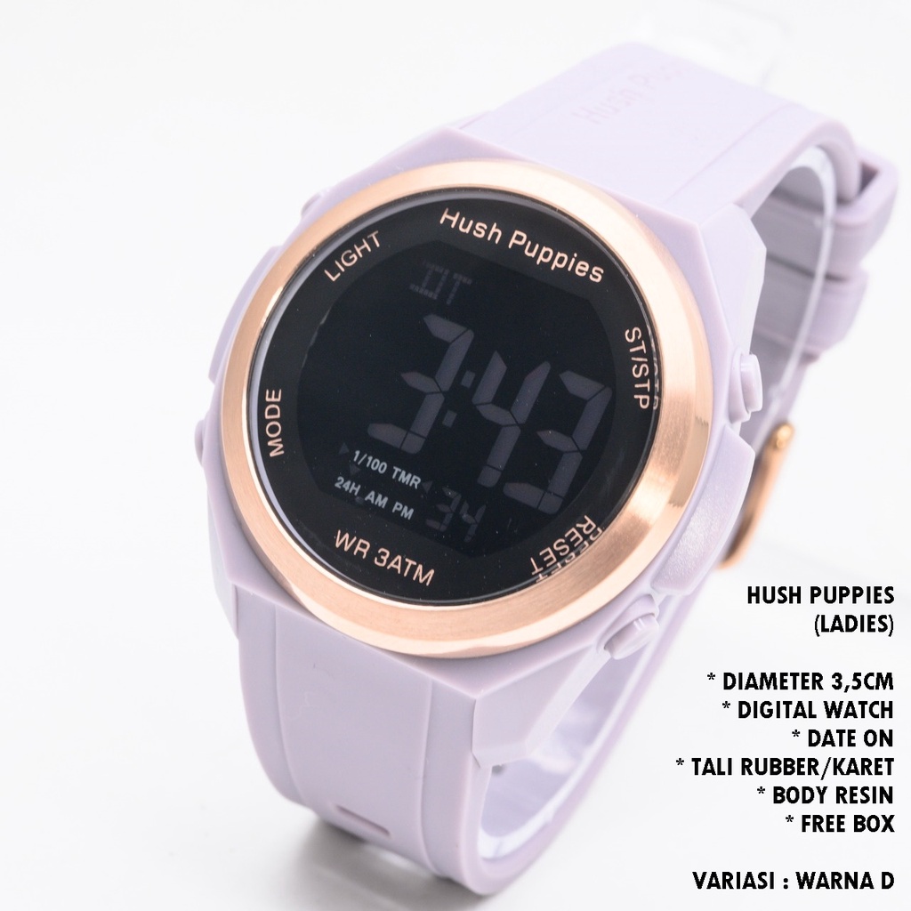 JAM TANGAN WANITA HUSH PUPPIES TALI RUBBER BODY BULAT TANGGAL AKTIF