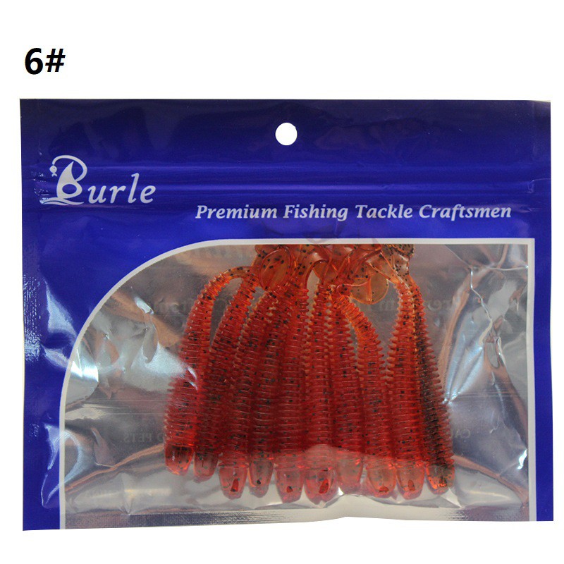 10pcs / lot Umpan Pancing Soft Bait Bentuk Cacing Bahan Karet Silikon Ukuran 50mm 0.7g