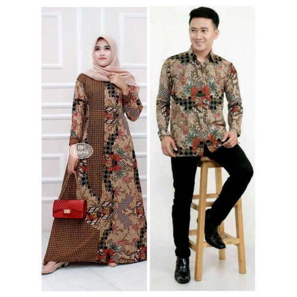 Batik Couple Gamis batik Maura Sania Ruffle ori Ndoro jowi DNT Size All Size dan jumbo zaynbatik