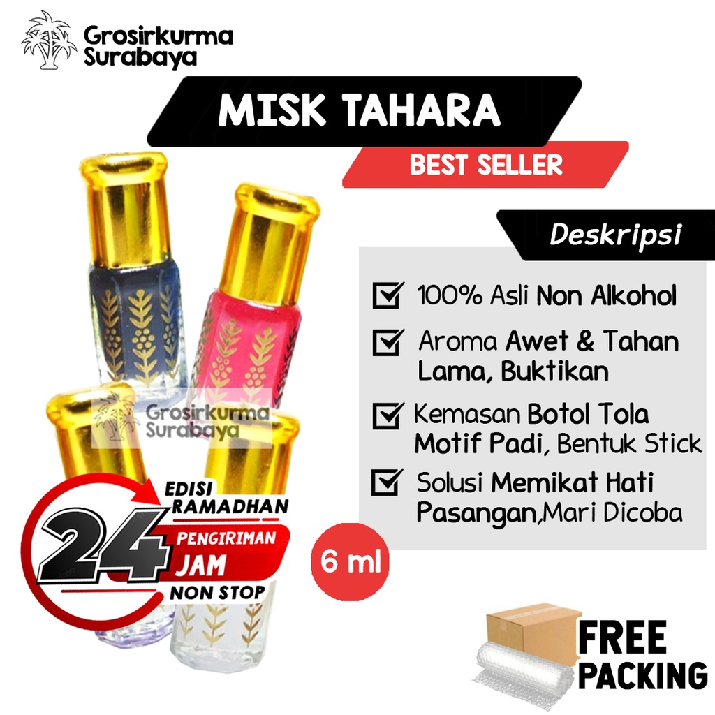 ASLI Misk Tahara 6ml Non Alkohol Aneka Aroma Warna Sunnah Miss V Setelah Haid Parfum Al Jazeera Kasturi