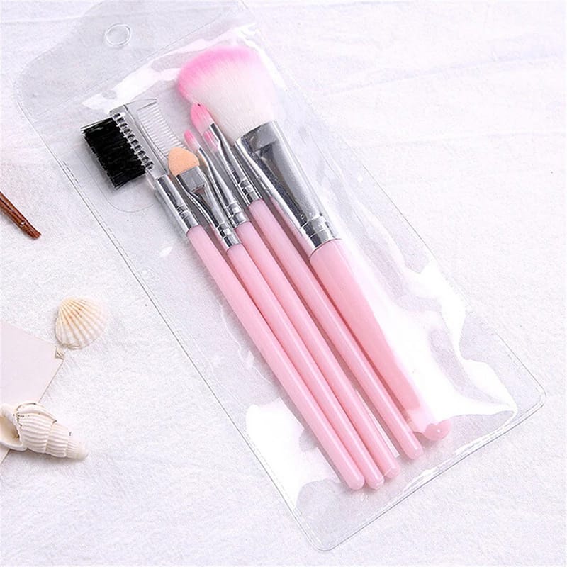 5PCS / Set Kuas 5 in 1 Kuas Mini Make Up Brush Kuas Makeup Eyebrow Brush Blush On Brush Eyeshadow Brush Sponge S720