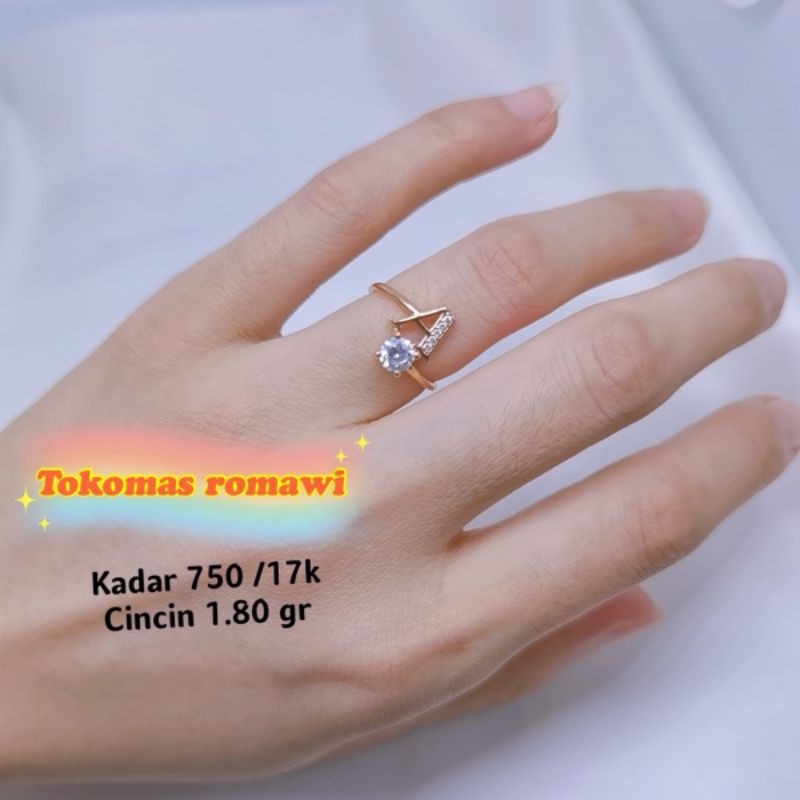 Cincin huruf A emas asli kadar 750 /17k - 1.8gr