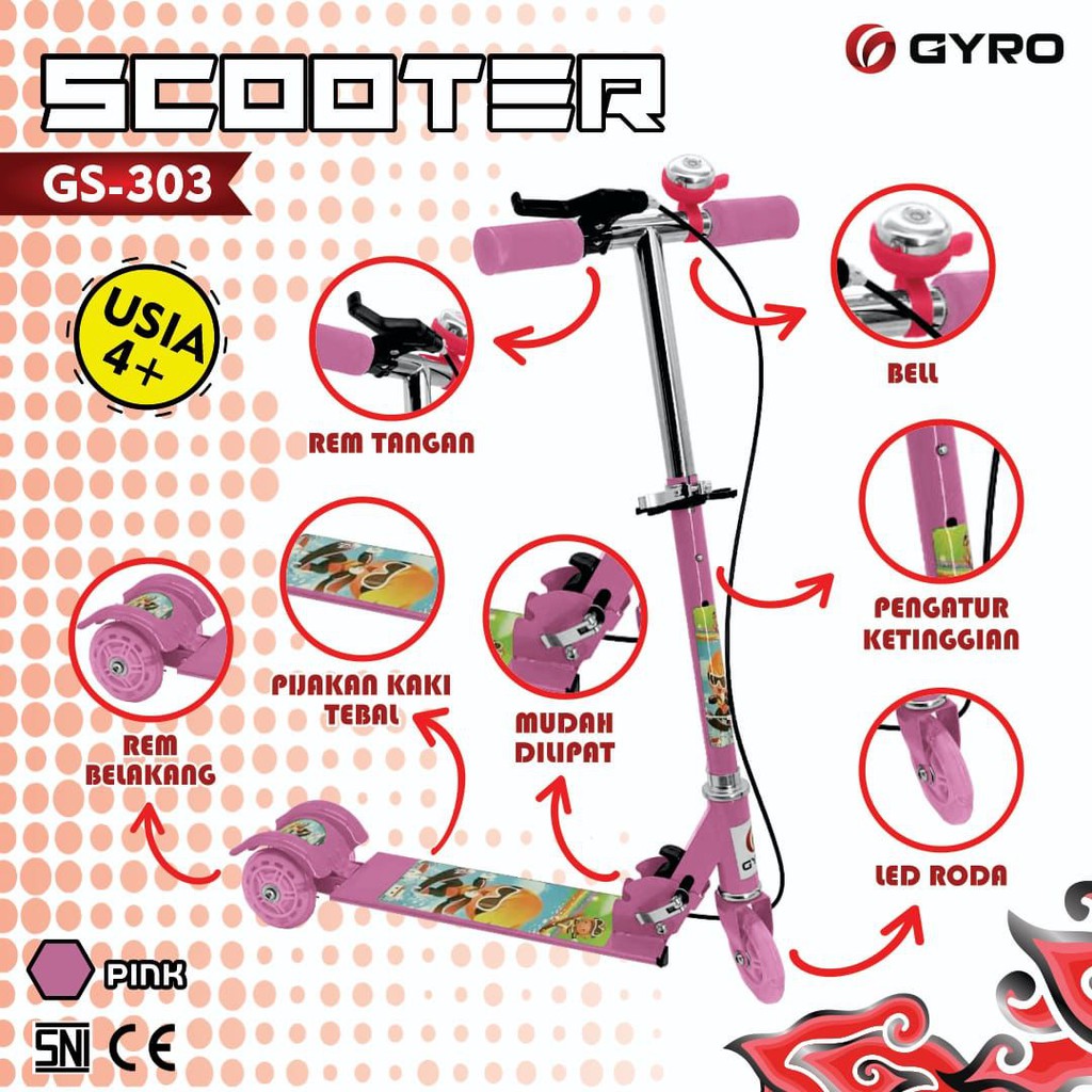 Khusus Gojek/Grab Instan Skuter Anak Roda 2 & 3  Element RMB SNI & Scooter RD3 D007 Avengers & Frozen Papan Skateboard Murah-Gyro 303 Pink