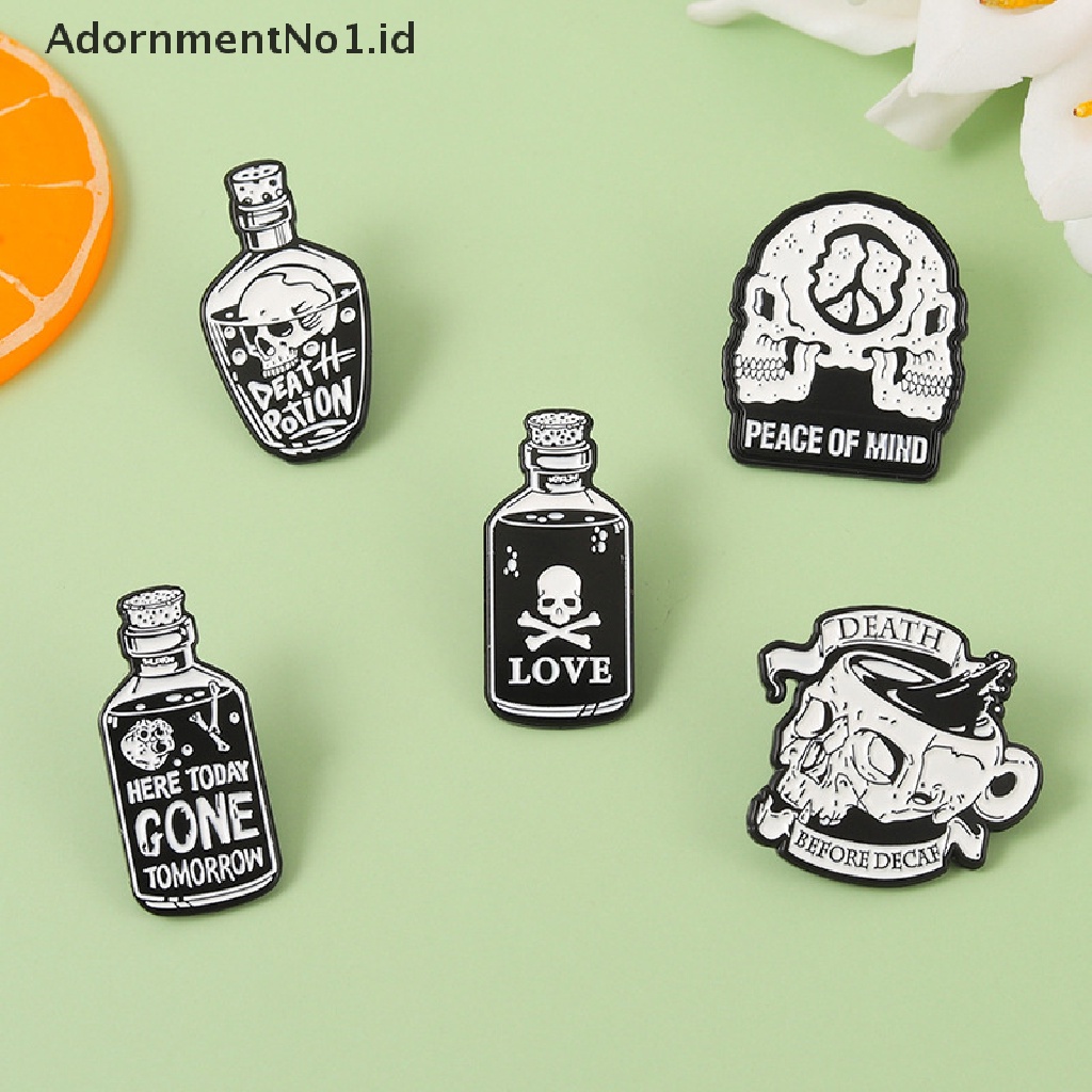 (AdornmentNo1) Bros Pin Enamel Desain Tengkorak Botol Hitam Gaya Punk