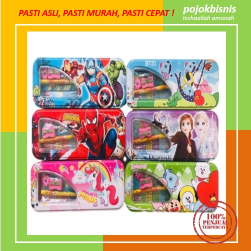 KOTAK PENSIL ANAK SET KARAKTER / TEMPAT PENSIL 2 SUSUN KALENG ANAK KARAKTER