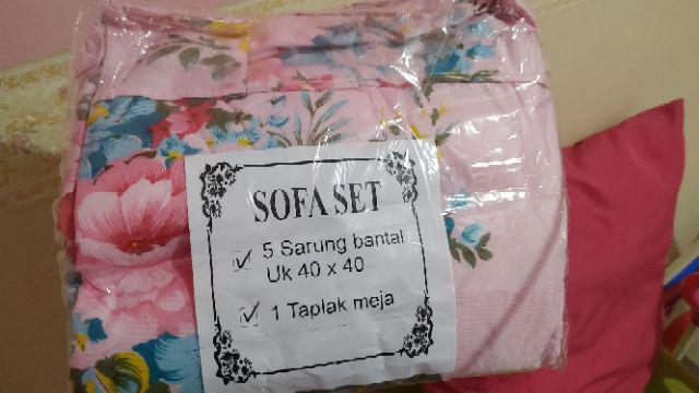 Terlaris!!! Grosir Sofa Set / Set Tamu / Sarung Bantal Sofa 40x40 Taplak Meja Motif Dan Bunga