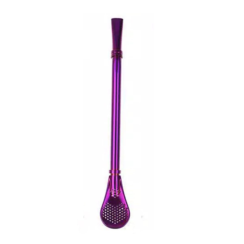 Sedotan sendok stainless warna / sendok sedotan unik / sendok teh stainless / sendok kopi stainless-Purple