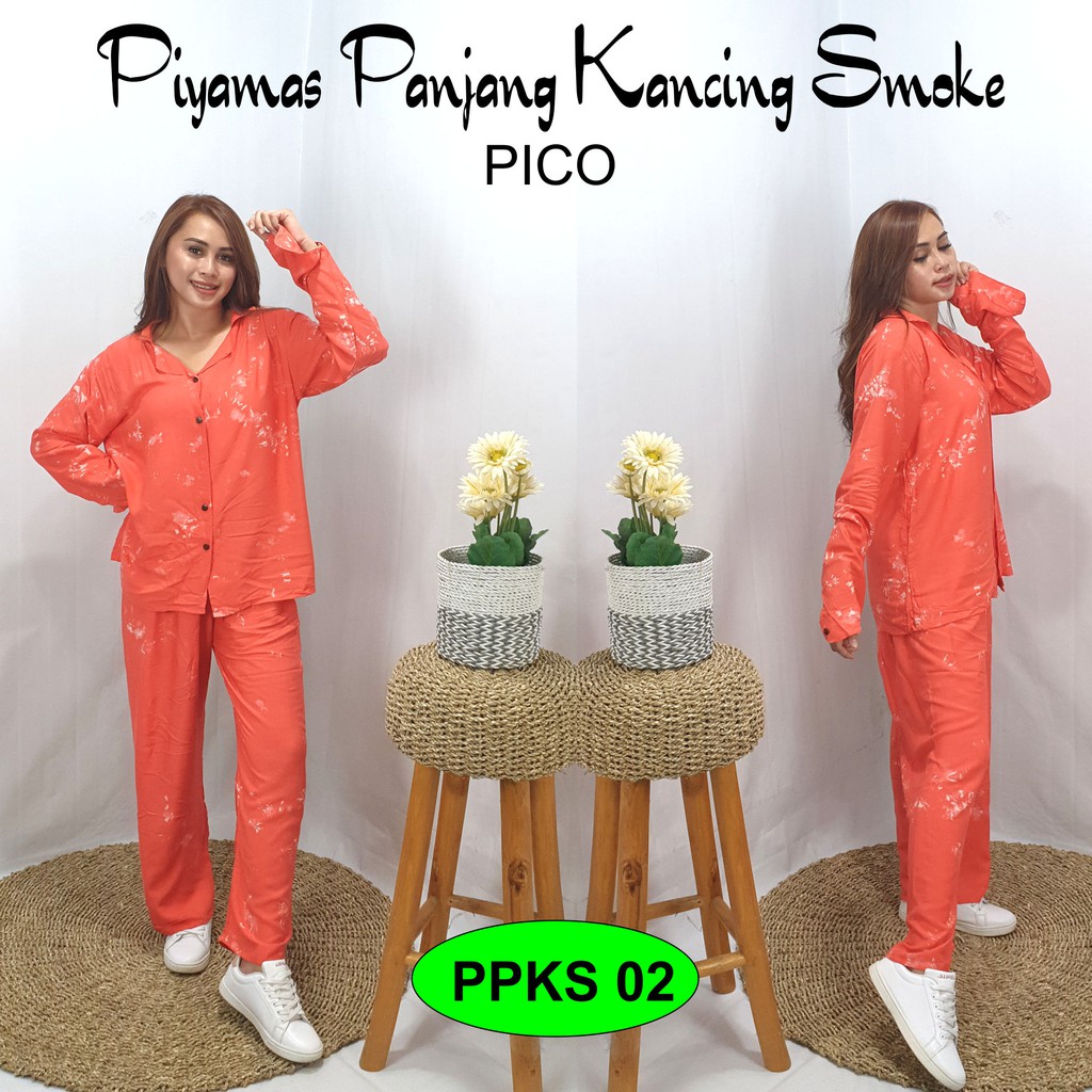 Piyama Lengan Panjang Motif Smoke Bahan Rayon Premium Untuk Remaja dan Dewasa Paling Murah