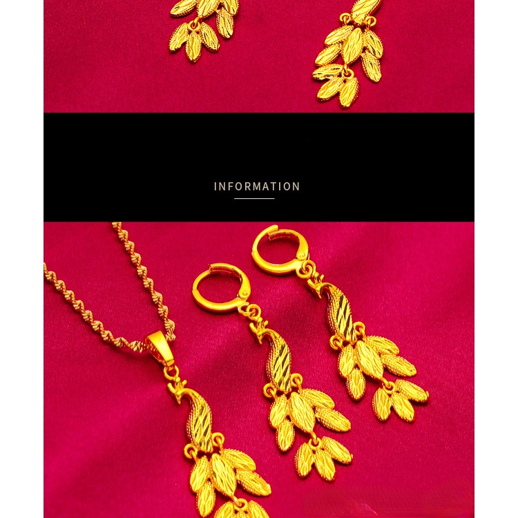 Set Kalung Anting Desain Merak Phoenix Lapis Emas Asli Kadar 375 Gaya Bangkok Untuk Wanita