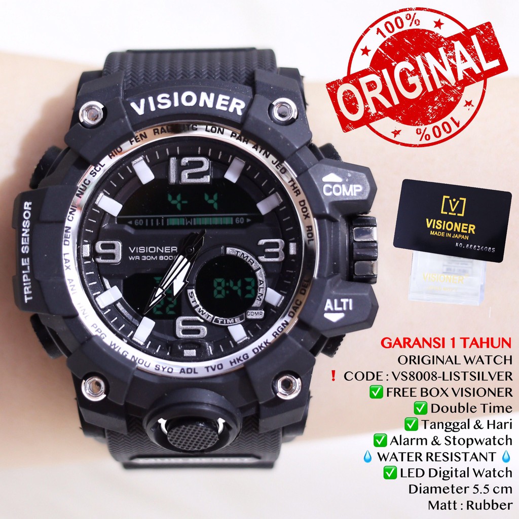 Jam Tangan Pria Digital VISIONER ORIGINAL WATCH FREE BOX Tahan Air VS8008