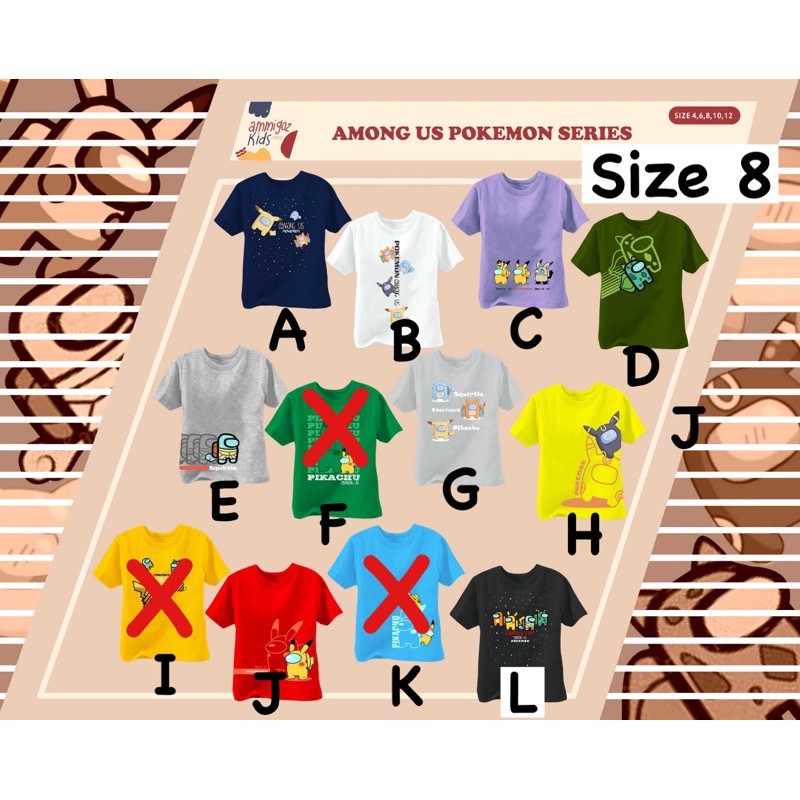 (Size 8)Kaos Anak Laki Laki Ammigoz Kids Among Us Pokemon Series