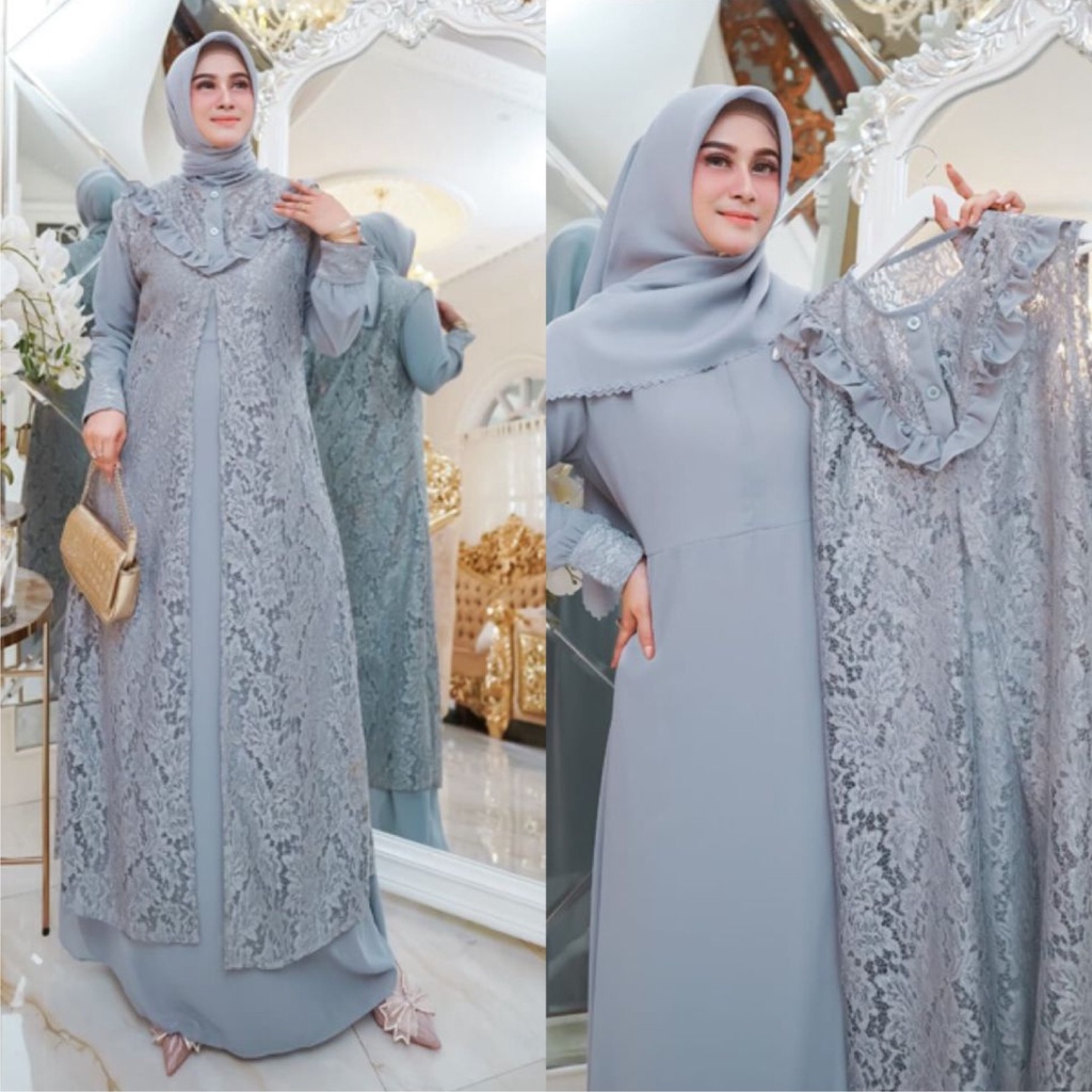 FenishaStore MALIKA Maxi Dress Set 2in1 Gamis Maxi + Outer Terbaru Bisa Bayar Ditempat COD