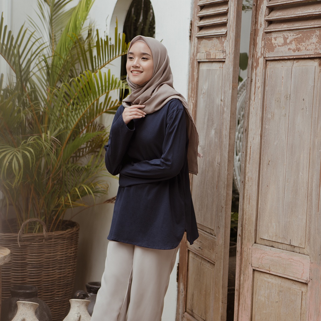 Adani by Aska Label - Kaos polos wanita Muslim lengan panjang warna hitam, biru navy, abu muda, hijau dark green, abu misty, abu gelap