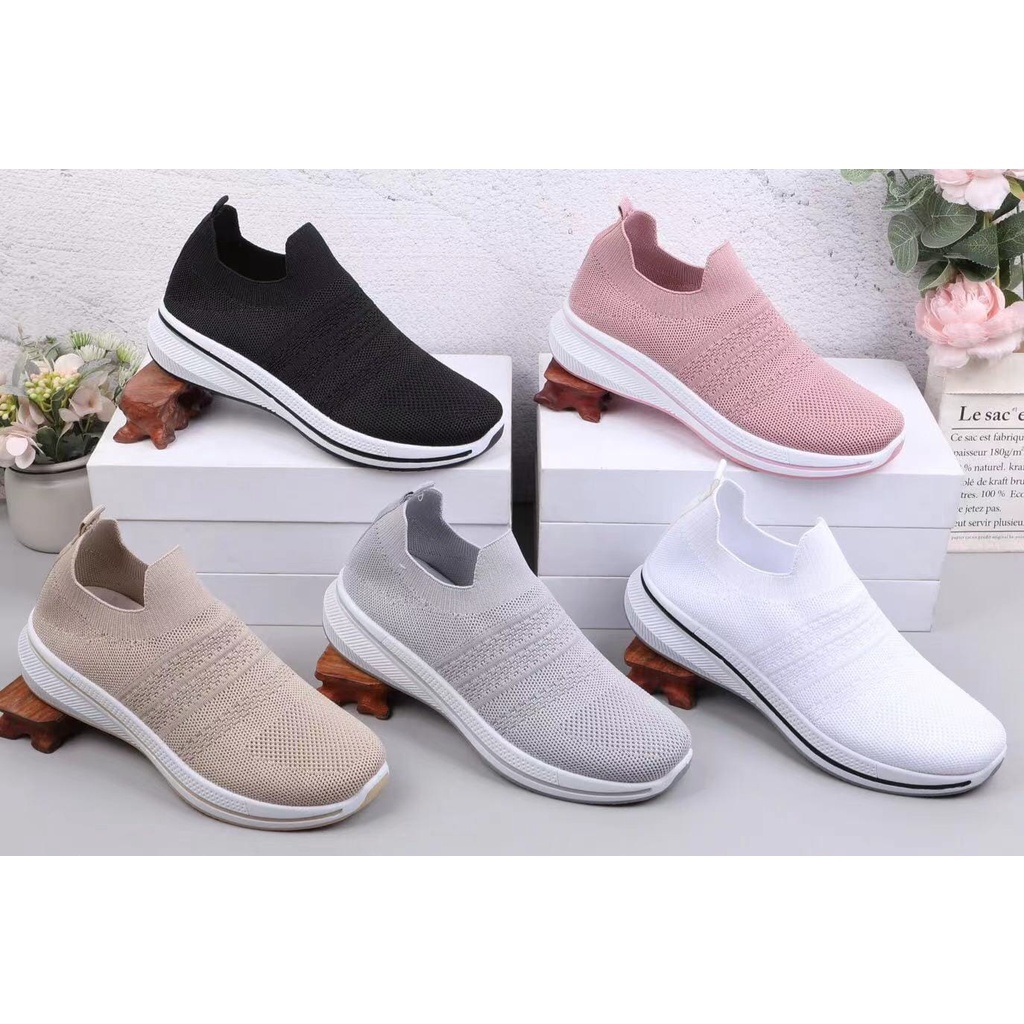 M&M Sepatu Sneakers  Slip On Wanita Tanpa Tali Flyknit Fashion Korea Casual Sport Shoes A23