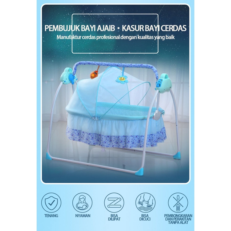 BLUE SKY kasur bayi set kelambu / Kasur Kelambu Bayi Set Bantal /ayunan bayi elektrik + musik