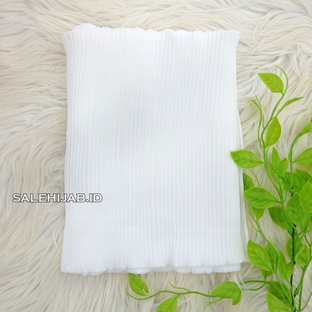 PASHMINA FULL  PLISKET LIDI CERUTY PLEATED || HIJAB PASHMINA CERUTI FULL PLISKET TANPA GARIS TENGAH-PUTIH