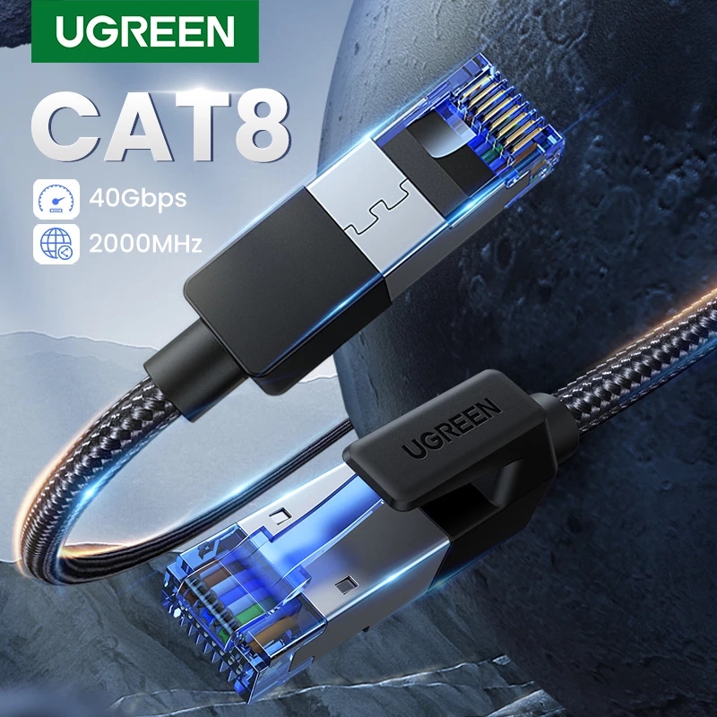 UGREEN Ethernet Cable CAT8 40Gbps 2000MHz CAT 8 Networking Nylon Braided Internet Lan Cord for Laptops PS4 Router RJ45 Network Cable