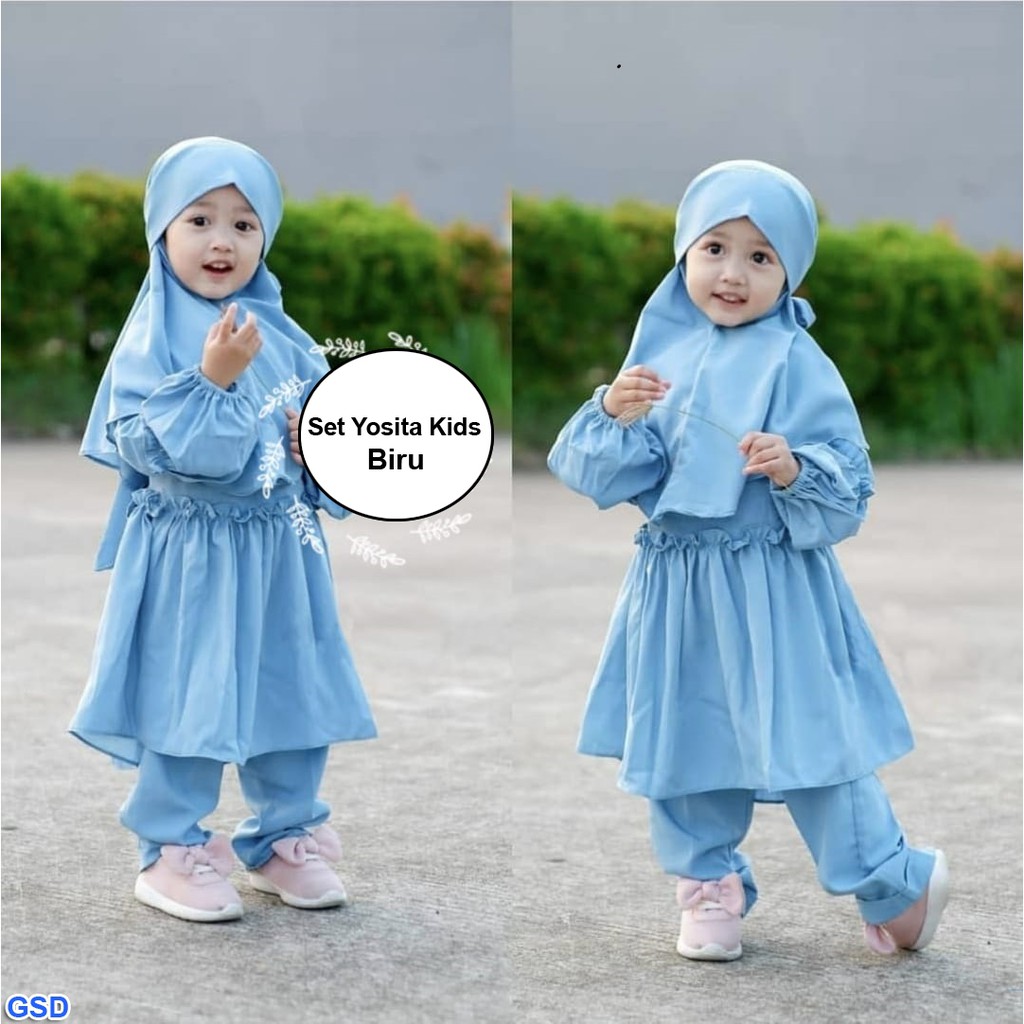 Set Yustia kids/Promo setelan baju maxi anak+bergo Murah/setelan baju gamis + Hijab anak Best Seller