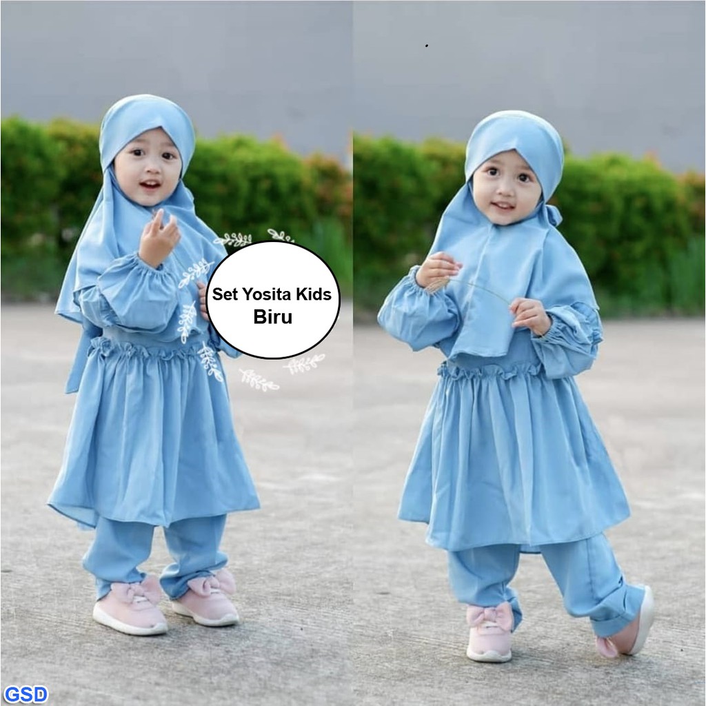 Set Yustia kids/Gamis Anak Bahan Moscrepe/Baju Dan celana Muslim Anak Murah/ Fashion Muslim