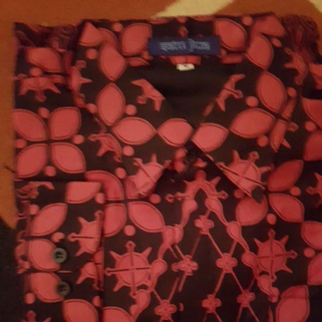 Baju Kemeja Batik Lengan Panjang Natal Nagawangsa Marun Hem Cowok Ukuran Jumbo Xxl