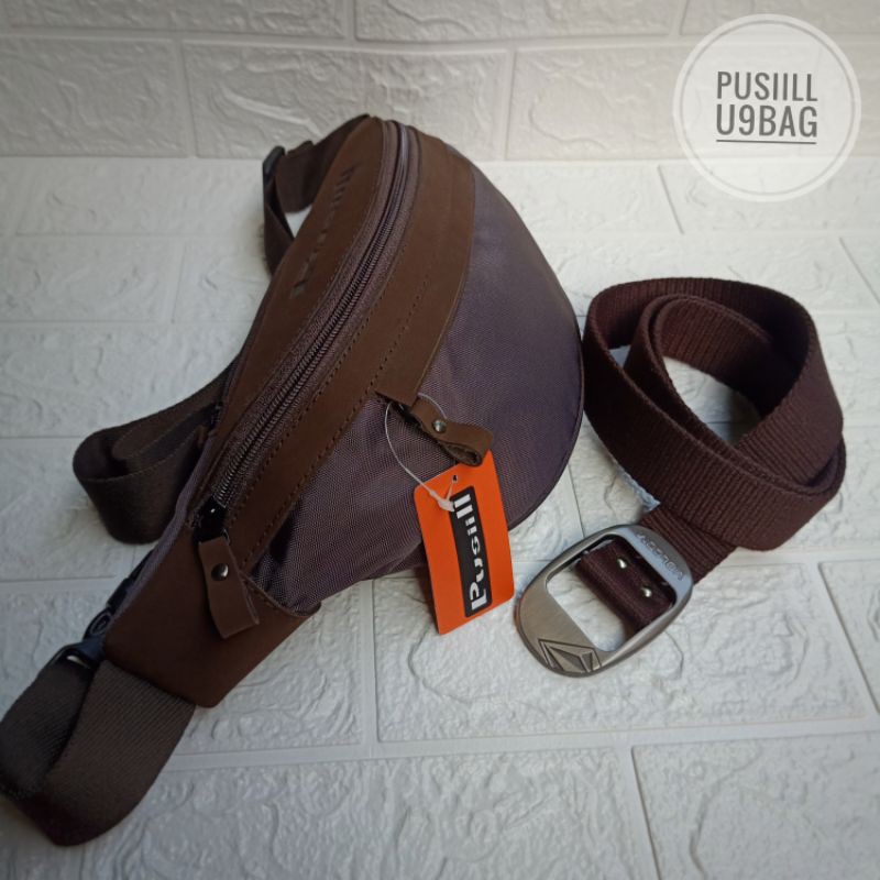 Waistbag/slingbag/shoulderbag/pusiill 1401/coklat gelap/kulit asli+courdura 1000