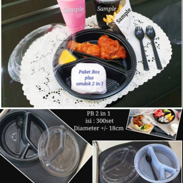 (PB2IN1) Mika Bento PB 2in1 plus sendok/Tray Bento Sekat/ Lunch box bento