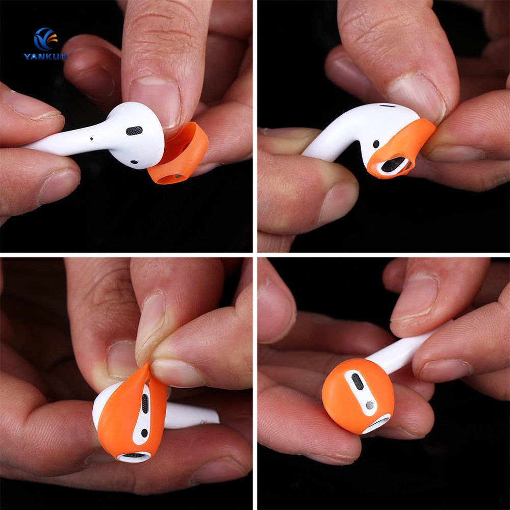 2 Pasang Case Cover Earplug Earphone Bluetooth Bahan Silikon Untuk Iphone