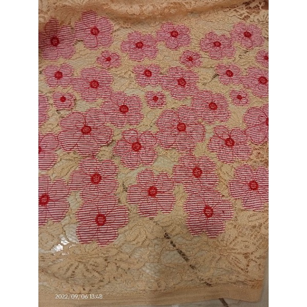 kain brukat kombinasi bordir bunga/bahan brukat kombinasi